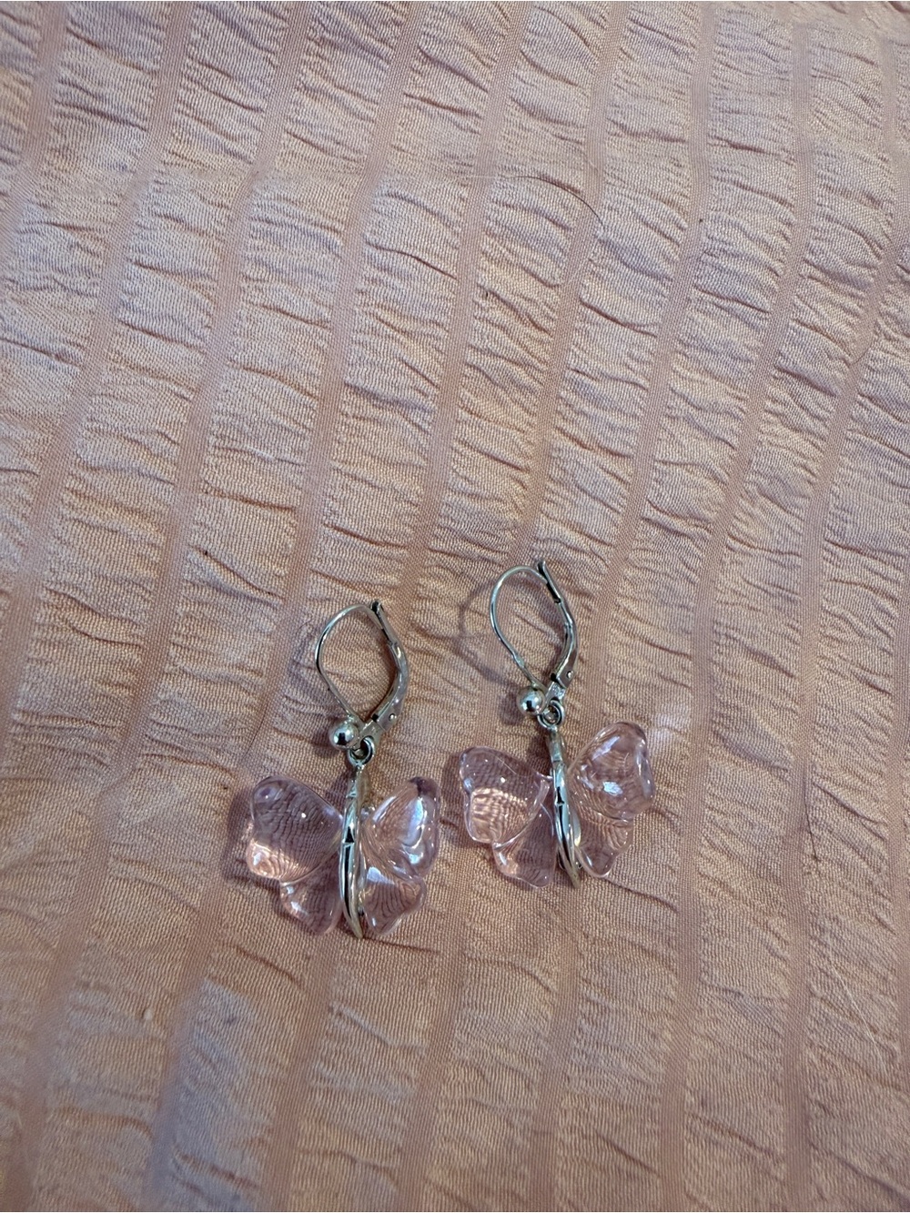 Lalique Pink Crystal Butterfly Drop Earrings